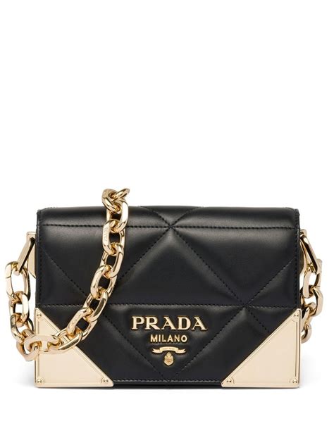 prada 1bd333|Black Quilted nappa leather shoulder bag .